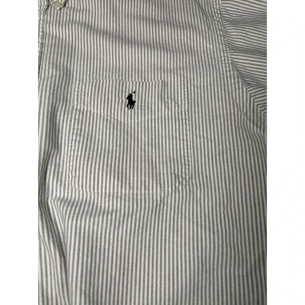 Polo Ralph Lauren Big Shirt Men's Large L Gray White Striped Oxford Button Down